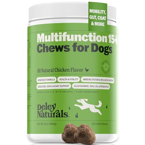 Deley Naturals Dog Multivitamins Chewable – 15 in 1 Dog Vitamins and Supplements for Immune System, Skin, Joint Support & Digestion – Dog Multivitamin for All Ages – Dog Vitamins Made in The USA