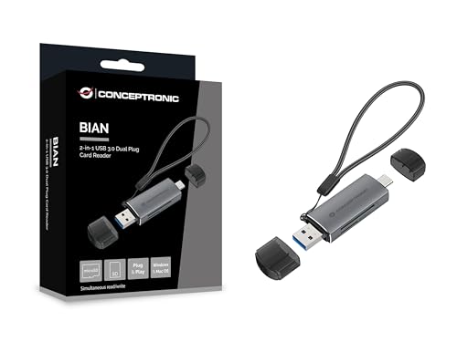 CONCEPTRONIC BIAN05G 2-in-1 USB 3.0 Dual Plug Card Reader SD/MicroSD 3.0 UHS-I