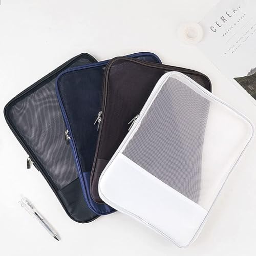 Image of (Pack of 1) A4 mesh File Pocket Tote Bag with Transparent Design, Large Capacity, and Double Zipper Closure. Ideal for Students and Office use to Store Stationery, documents, and Data