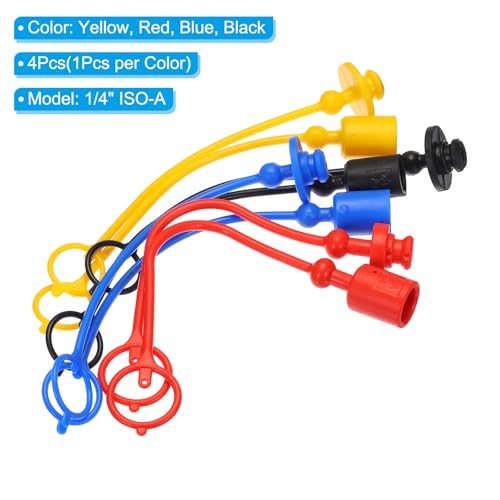 Image of PATIKIL ISO-A 1 /4 Hydraulic Coupler Male Dust Cap and Female Plug Cover, 4 Sets Hydraulic Quick Connect Coupling with Retention Ring Keeps Cap Connected to Hose