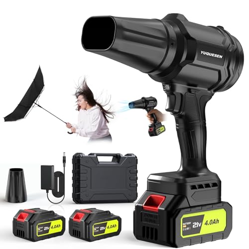 Image of YUQUESEN Electric Cordless Leaf Blower 300000RPM Handheld Leaf Blower 2 X 4.0Ah Batteries and Charger Included, Lightweight Leaf Blowers for Patio Cleaning, Lawn Care, Blowing Leaves and Dust, Black