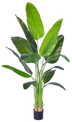 Artificial Bird of Paradise Plant, Fake Tree with Realistic Leaves and Durable pots, Adjustment-Free Branches Artificial Tree for Indoor Outdoor Home Decor (6FT 1Pack)