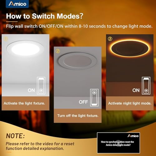 image for Amico 20 Pack 4 Inch 5CCT LED Recessed Ceiling Light with Night Light,