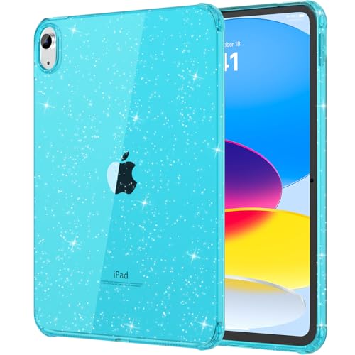 Image of MoKo Clear Case for iPad (A16) 11th Generation 2025 11-inch /10th Gen 2022 10.9 inch, Lightweight Soft TPU, Anti-Scratch Ultra Clear Tablet Cover, Shockproof Impact Resistant, Blue + Glitter