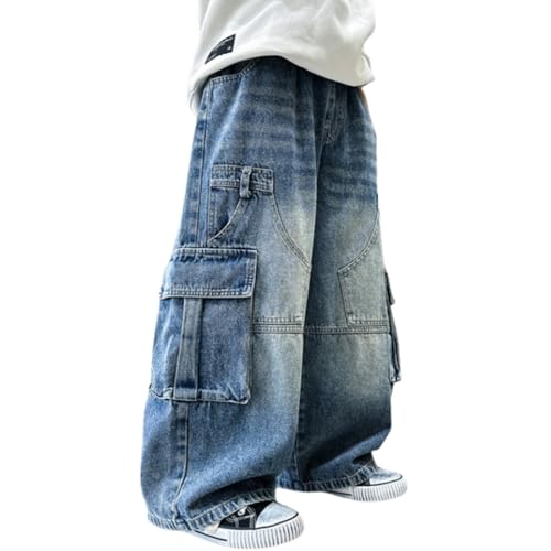 Baggy Jeans for Boys Kids Teens Straight Wide Leg Jeans Summer Casual Elastic Waist Loose Fit Y2K Streetwear Denim Pants