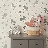 KS0002_A Adesivi murali Kit Decorativi Unicorni e Stelle Argento bambini Neonato Nursery Cameretta Stickers lavabile
