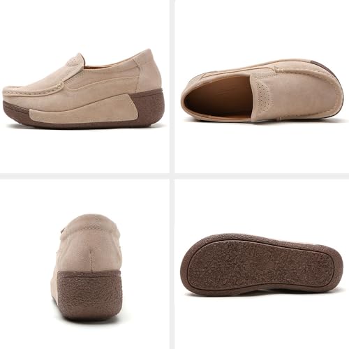 Image of YING LAN Women Slip On Loafers Comfort Suede Moccasins Wide Low Top Shoes