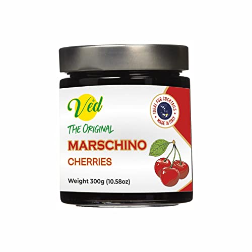 Ved Gourmet Original Red Maraschino Cherries - Cereza italiana para cócteles a la antigua - Cóctel...