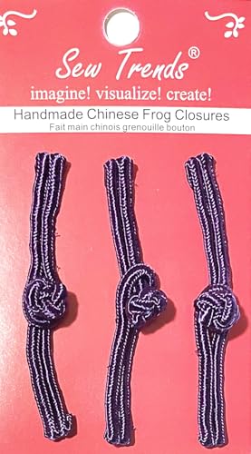 SEW TRENDS Handmade Frogs Closures Chinese Button Hook & Eye- Purple Color- Straight Loop & Knot Design- 0.5