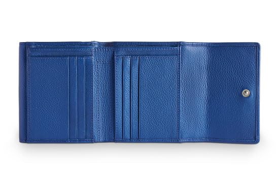 Valentini Portfel Damski - Portmonetka - Skóra Naturalna - Ochrona RFID - 12 Przegródek na Karty i Dokumenty - 11,5 x 10 cm Niebieski Metallic