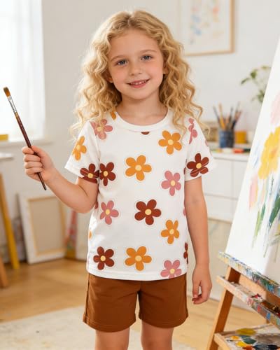 Image of OLMRJKD Kid Toddler Girl Clothes Summer Short Sleeve Figure Graphic Tee Shirt + Shorts Summer Outfits Set