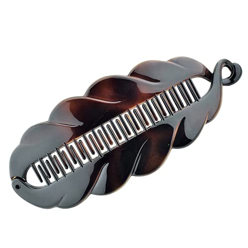 Parcelona French Scallop Fishtail Tortoise Shell Brown Large 6 1/2" Celluloid Acetate Ponytail Interlocking No Slip Grip Banana Hair Clip for Women and Girls, Made in France (Tortoise Shell Brown)
