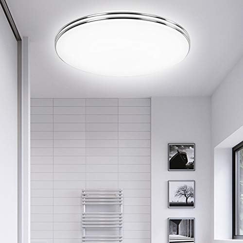 VIPMOON 12W LED Ceiling Light, 6500K Cool White, Flush Mount Ceiling Lamp, Silver-Rimmed Round Ceiling Lights for Badroom Kitchen Living Room Garage Hallway Basement Cabinet Stair Office