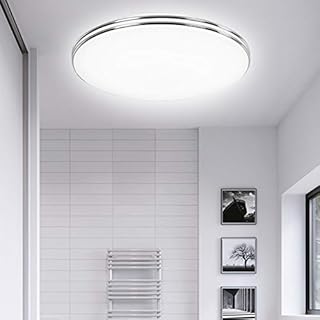 VIPMOON 12W LED Ceiling Light, 6500K Cool White, Flush Mount Ceiling Lamp, Silver-Rimmed Round Ceiling Lights for Badroom Kitchen Living Room Garage Hallway Basement Cabinet Stair Office