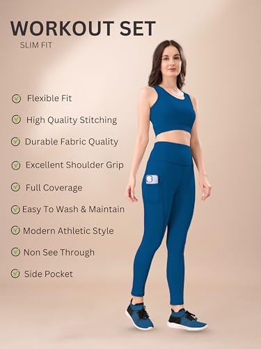 Image of High-Waist Track Suit, Co-ord Set for Women's, Gym wear 2-Piece Workout Set, Sports Bra and Bottom Set, Sports Running Suits, Yoga Wear
