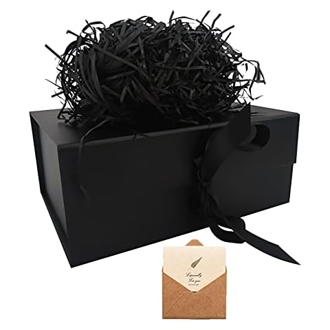 A5 Deep Black Gift Box, Gift Box with Magnetic Lids and Silk Ribbon Specially Designed for Valentines Day, Present Birthdays, Holidays, Anniversaries Gift Packaging Cover