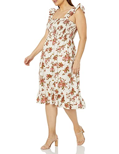 Image of The Drop Womens Kimi Ruffled Shoulder Smocked Midi Dress