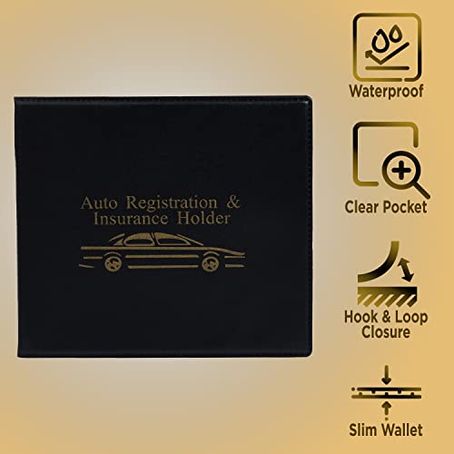 Sterling Car Auto Insurance Registration Black Document Wallet Holders - Automobile,Motorcycle,Truck,Vinyl Id Holder & Visor Storage-Strong Closure On Each-Necessary In Every Vehicle-4 Pack Set #TOP4