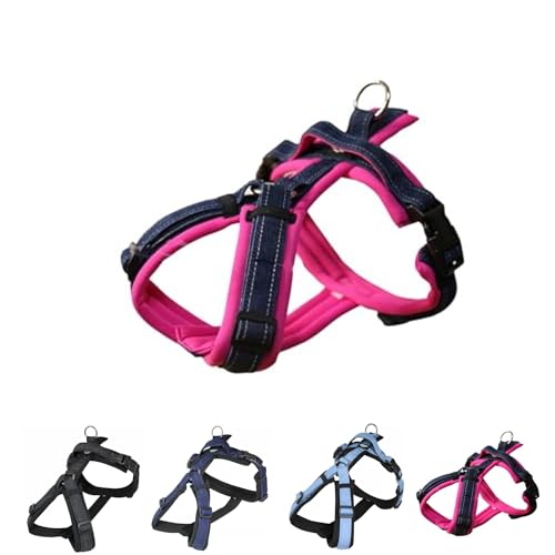 ?Hakusan? Zero Harness,Dog Harness, Padded, Adjustable, No Pull Design, Safety,Japanese Brand,Small Dog,Medium Dog, (Hot Pink×Denim, XS)