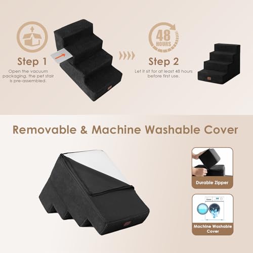 Image of EHEYCIGA Dog Stairs for Bed 18 inch H, 4-Step Dog Steps for High Bed, Pet Steps for Small Dogs and Cats, Non-Slip Balanced Pet Ramp Indoor, Black