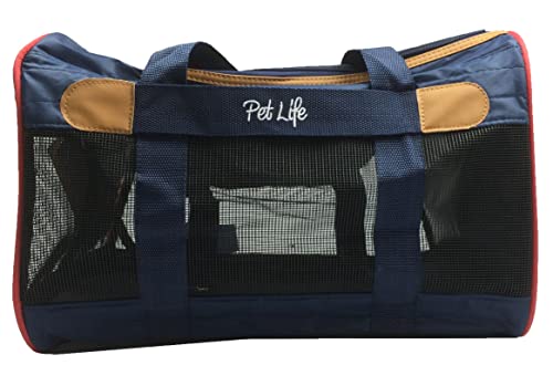 Pet Life 'Aero-Zoom' Airline Approved Pet Carrier - Folding Zippered Travel Cat And Dog Carrier - Wired Pet Crate Travel Dog Carrier Includes Over-The-Shoulder Straps And Sherpa Pet Pad #TOP3