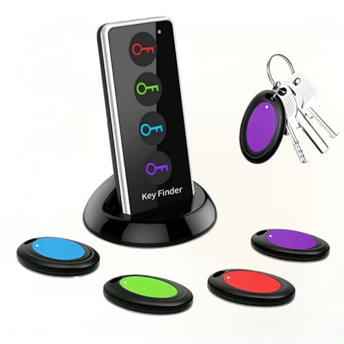 Key Finder Wireless RF Locator with 80dB+ Loud Beep & LED Light 131ft Range No App Needed 1 RF Transmitter & 4 Receivers Item Tracker for Keys TV Remote Wallet Pet and Glasses