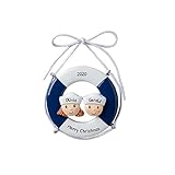 Personalized Cruise Ship Family of 2 Christmas Tree Ornament 2021 - Navy Hat Together Sail-Boat...
