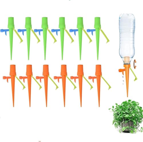 IKHPHE 12PCS Self Plant Watering Devices with Valve Control Automatic Watering Spikes Devices with Slow Release and Anti-Tilt Anti-Down Bracket for Indoor Outdoor Plants Watering Drip Irrigation
