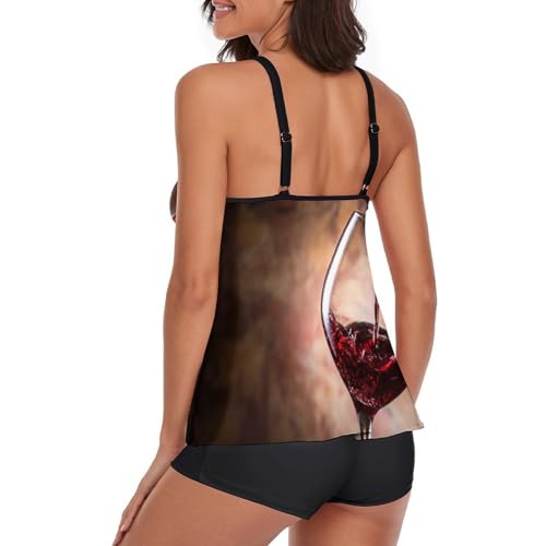 Ensembles bikini tankini vin rouge 3 pièces avec short et robe légère