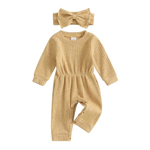 Newborn Baby Girl Coming Home Outfit Fall Winter Knit Long Sleeve Sweater Romper Jumper with Bow Headband