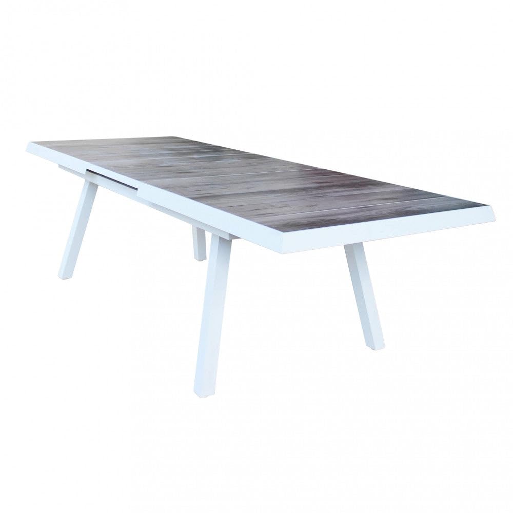 Tavolo allungabile da esterno giardino in alluminio con piano in gres effetto legno 205/265 cm Lincoln - White