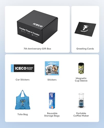 Image of ICECO Anniversary Celebration Gift Box, 7-in-1 Client Appreciation Bundle, Portable Coffee Maker Set with Magnetic Cup Holder, Reusable Storage Bags, Shopping Tote, Greeting Card, Car Stickers
