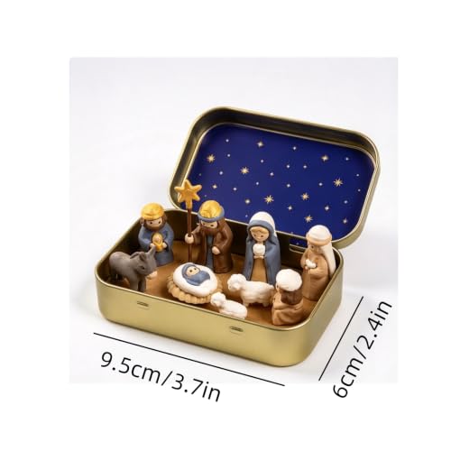 Mini Christmas Nativity Set in a Tin Box, Handcrafted Holy Family Figurines - image 4