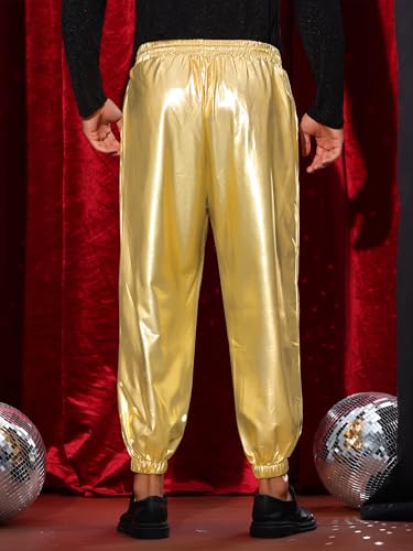 Lars Amadeus Shiny Pants for Men's Elastic Waist Nightclub Party Disco Metallic Pants3