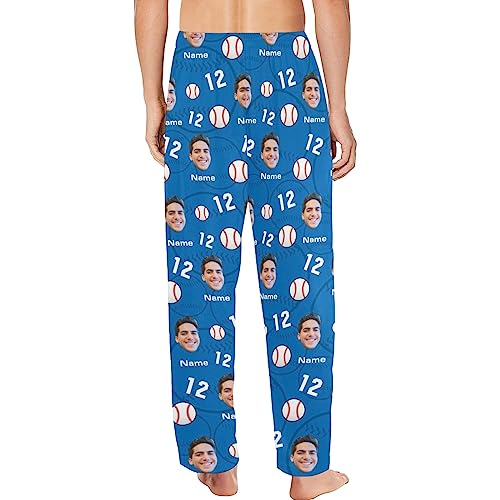 Custom Mens Baseball Pajamas Pants with Photo Name Number, Personalized Sleepwear Bottoms PJs for Dad Him Boyfriend2