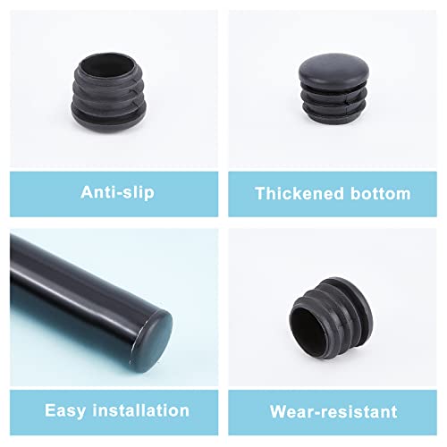 GORGECRAFT 20PCS 25mm Round Plastic Plugs Black Tubing Inner End Caps Furniture Leg Pipe Insert Stoppers Anti-Slip Ribbed Tube Covers for Chair Desks Tables Shelf Leg Sealing Pipe Glide Protection - Image 3