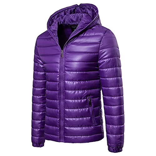 Jaqueta masculina casual de inverno quente com zíper e capuz e bolso Jaqueta masculina Fleece, Roxa,