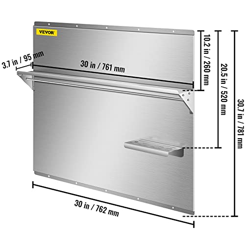 Vevor 30 X 30.7 Inch Wall Shield Stainless Steel Silver Splash Plate For Range Hood Stainless Backsplash With Built-In Storage Shelf And Hanging Rack #TOP7