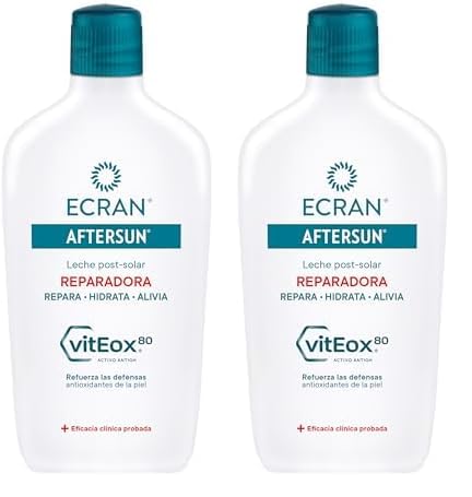 Ecran - Aftersun Leche Post Solar Reparadora para todo Tipo de Pieles, Hidrata, Calma, Alivia y Repara, Textura Ligera y Rápida Absorción, Fórmula con VitEox 80-400 ml (Paquete de 2)