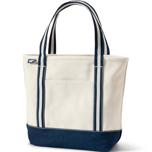 Image of Lands' End Natural Open Top Canvas Tote Natural /navy Stripe Medium Regular Handle