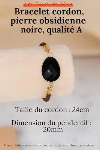 Bracelet elegant femme cordon ajustable avec pierre véritable taillée