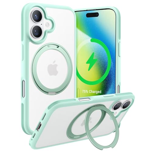Image of TORRAS R Fusion Case Compatible with Wireless Charging iPhone 16, Magnetic Ring Charging, Protective Cover with Military Grade Protection Black (Green)