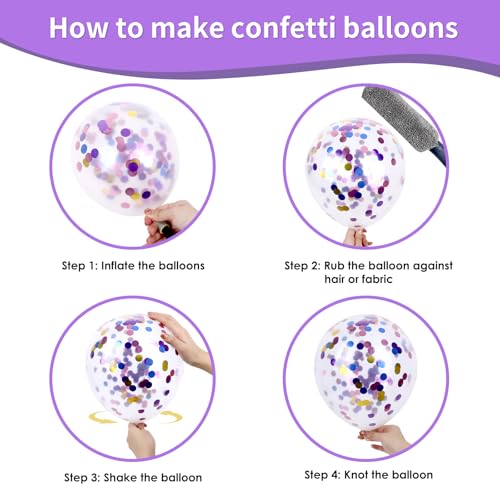 Image of RUBFAC Pink and Purple Balloon Bithday Balloons, 65pcs 12 Inches Purple Metallic Teal Yellow Confetti Party Balloons for Magic Hunters Theme Birthday Baby Shower Decoration