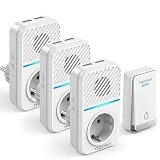 TECKNET Funkklingel Batterielose, Steckdosen Kabellose Türklingel, IP65 Wasserdicht Drahtloses Funk Türklingel mit 3 EU-Steckdose und 6 USB, 400m, 60 Laute Melodien, 5 Lautstärke Stufen, LED-Blinken