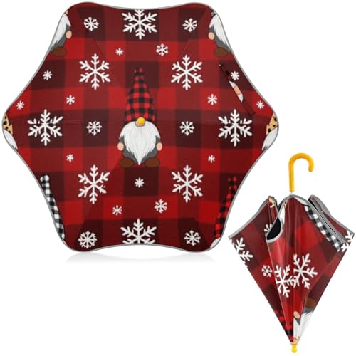 Paraguas para niños de Navidad con diseño de gnomo rojo y tira reflectante para el colegio