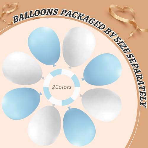 Image of 412Pcs Blue and White Balloon Arch Kit, 18 12 10 5 Inch Different Size Light Blue White Balloon Garland Kit for Baby Shower Graduation Birthday Wedding Party Decorations
