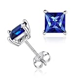 ChicSilver Hypoallergenic Square September Birthstone Earrings, 925 Sterling Silver Princess Cut Sapphire Earrings, 6MM Solitaire Gemstone Blue Stud Earrings for Women Mothers Day Gifts for Moms