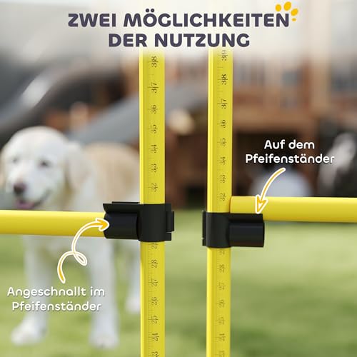 PawHut Agility Set Hunde, 4-teiliges Agility Ausrüstung mit höhenverstellbar Hürden Tragetasche Trainingszubehör, befüllbar Steckhürdenset für Hundetraining, Trainingsset für Hunde