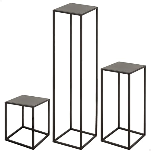 AKTIVE MAX Home Set 3 mesas auxiliares cuadradas 41x40 cm, Peso máx. 3 kg, Mesas de Centro, Madera Gris, Patas metálicas Negras, Moderna, para salón, Dormitorio, Entrada (18516)