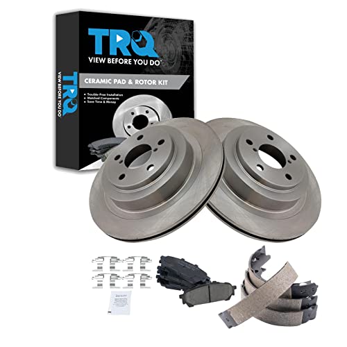 Image of TRQ Rear Brake Pad and Rotor Set Ceramic Parking Brake Shoe Compatible with 2006-2007 Subaru Impreza